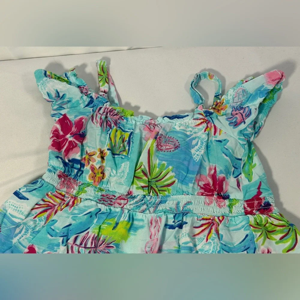 Girls 5T Tropical Dress The Children’s Place Blue Floral Sundress Off Shoulder - Picture 9 of 13